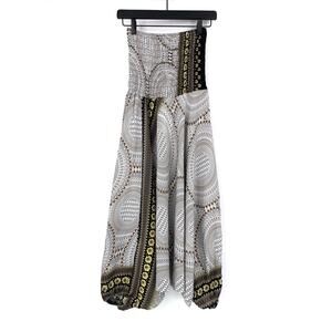 Strapless Harem Jumpsuit Brown Cream Yellow S